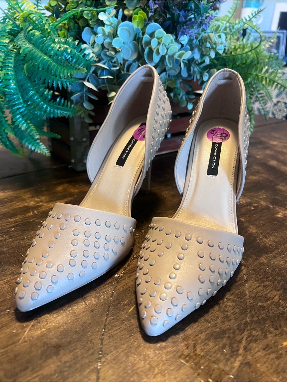 French Connection Taupe Studded Pointed D'Orsay Flats